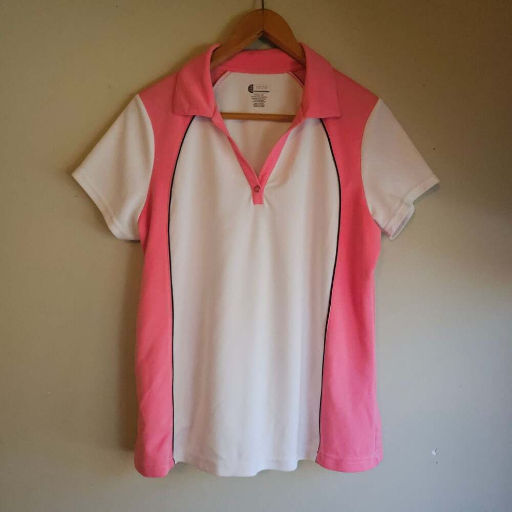 IZOD Cool FX Sport Short Sleeve Polo Shirt Pink and White Size XL